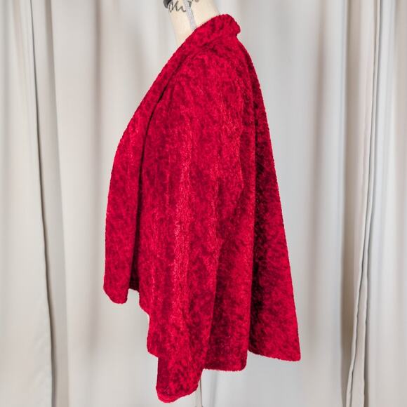 Connected Apparel Red Crushed Velvet Open Front Cardigan Jacket - Picture 3 of 12